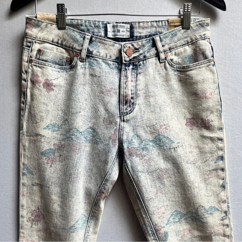 Insight Scenery Printed Mid Rise Slim Denim Jeans Sz 31”